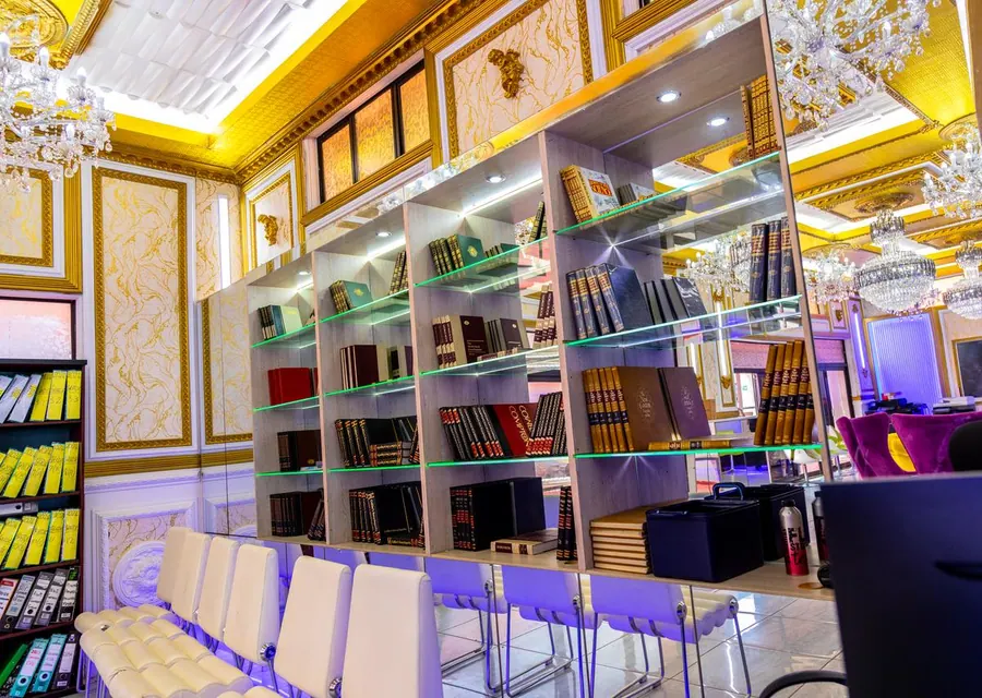 The school library, with bookshelves and reading space